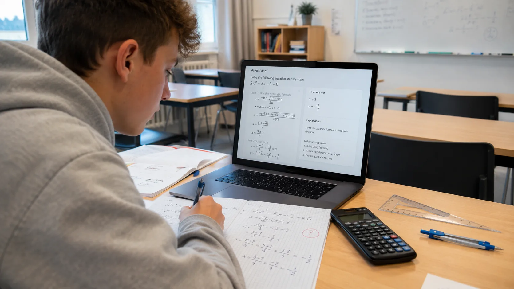 Elev som bruker kunstig intelligens til å løse komplekse matteoppgaver