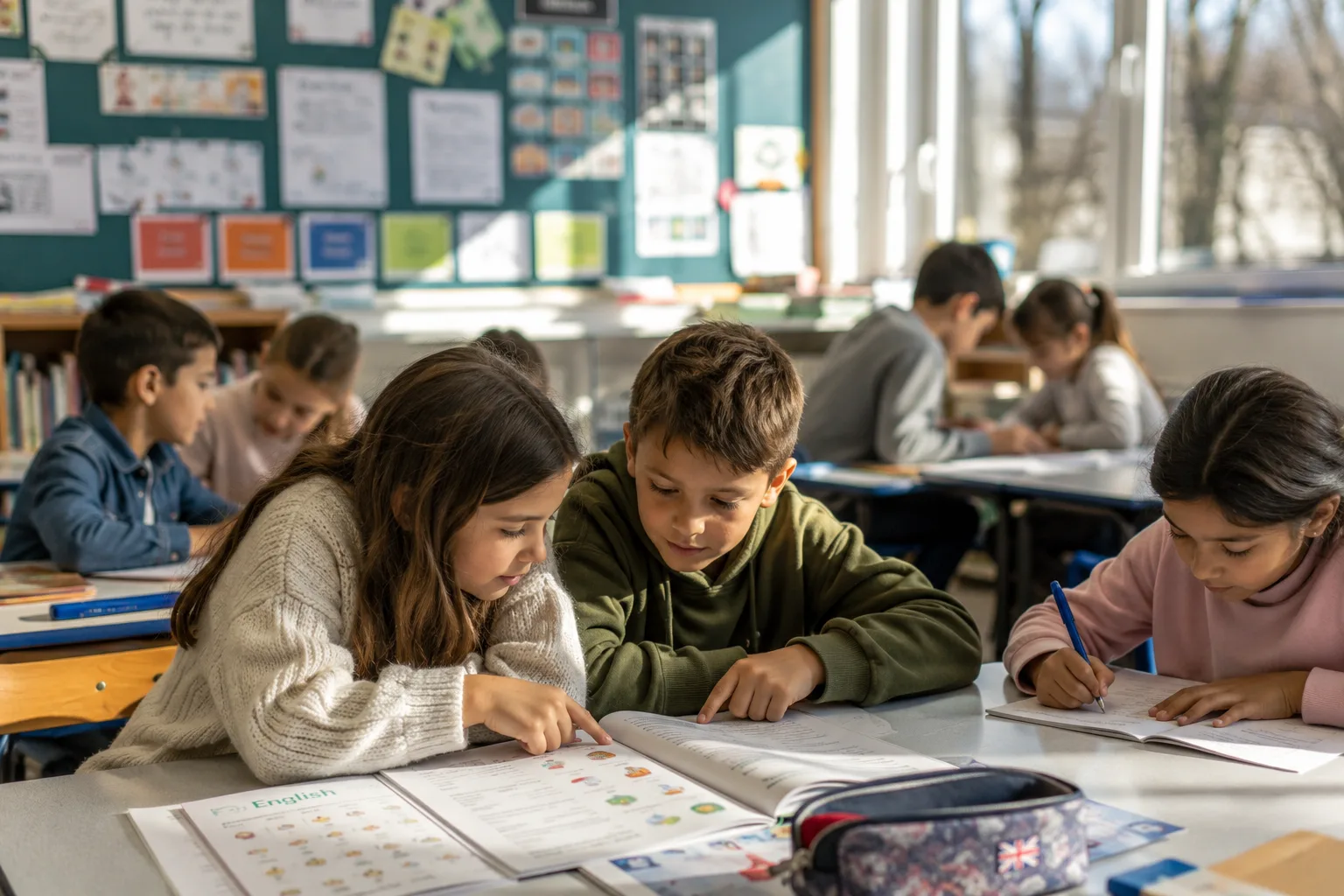 Elever som samarbeider om Explore engelsk gloseøving i klasserommet