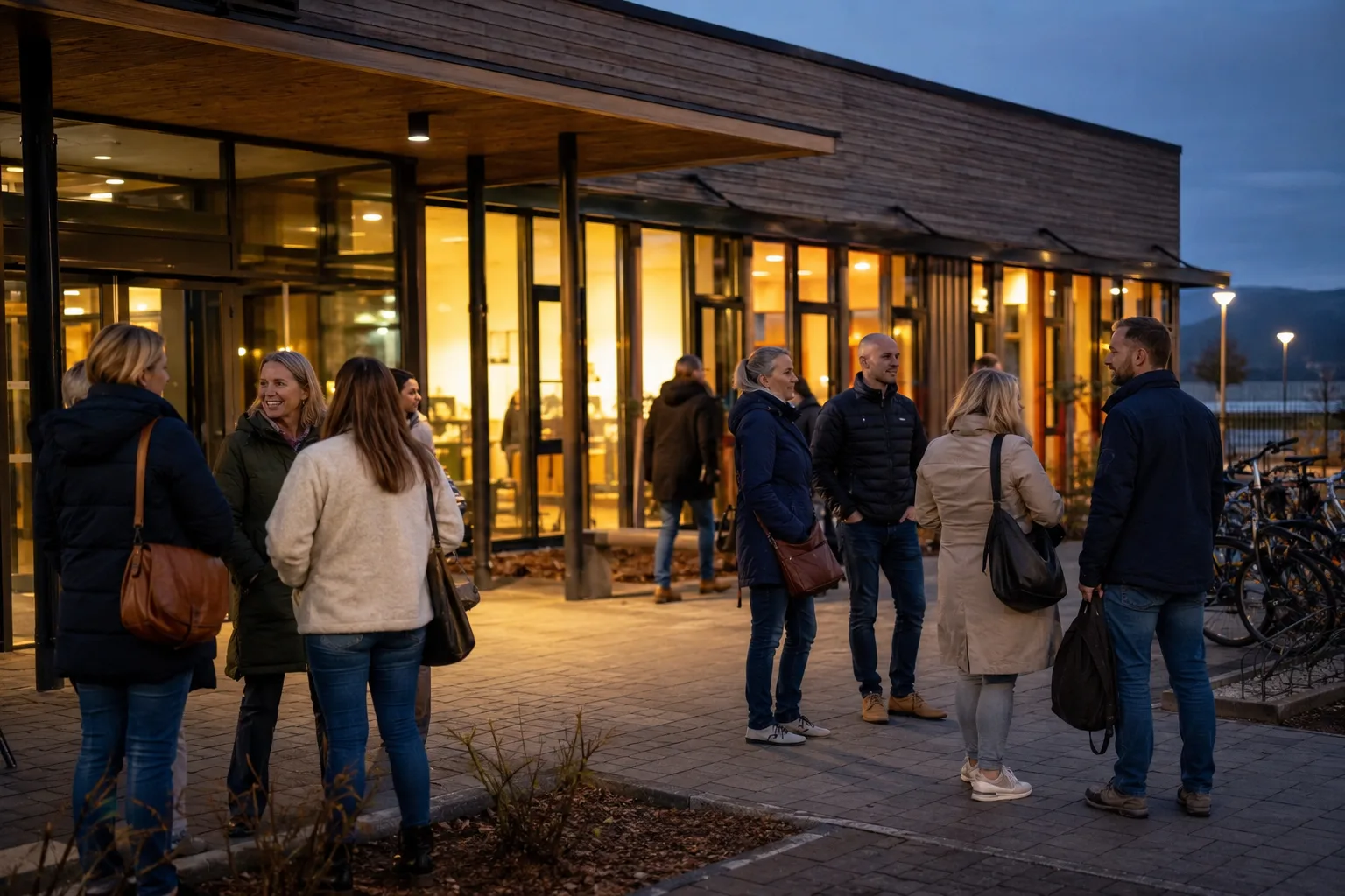 Foreldre som forlater skolen etter et vellykket foreldremøte
