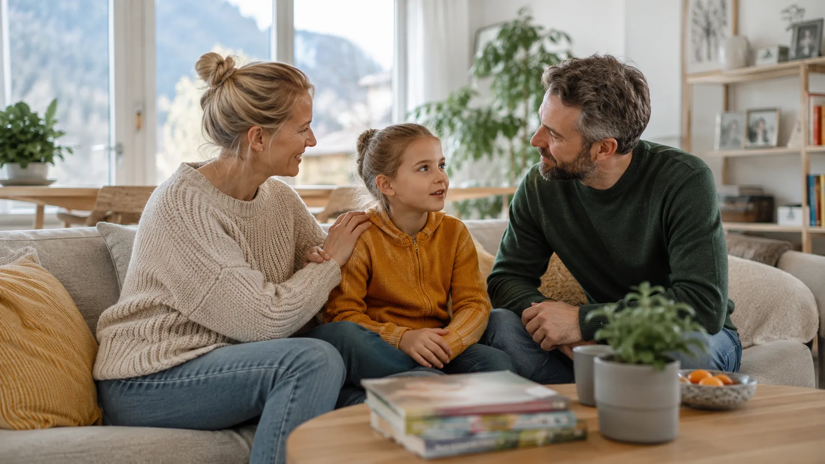Foreldre som snakker med barn om venner på skolen