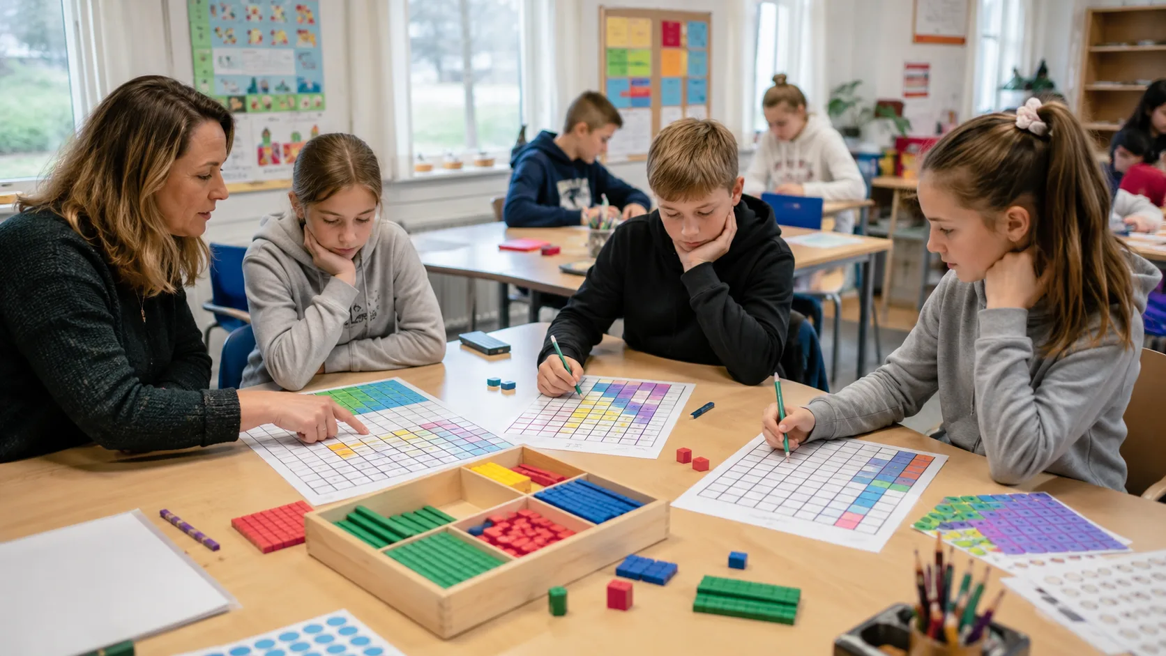 Hundrerrutenett brukt til å lære bort tideler og hundredeler i femte klasse