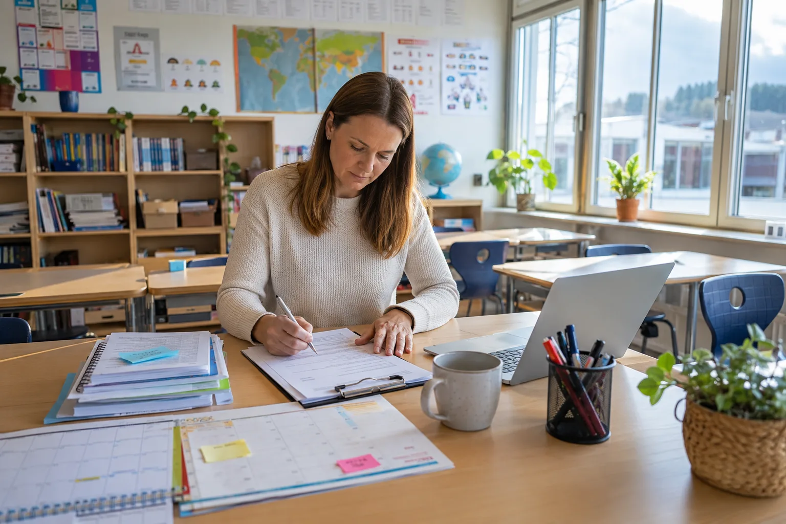 Lærer som utarbeider tiltak etter aktivitetsplikten skolen i klasserommet