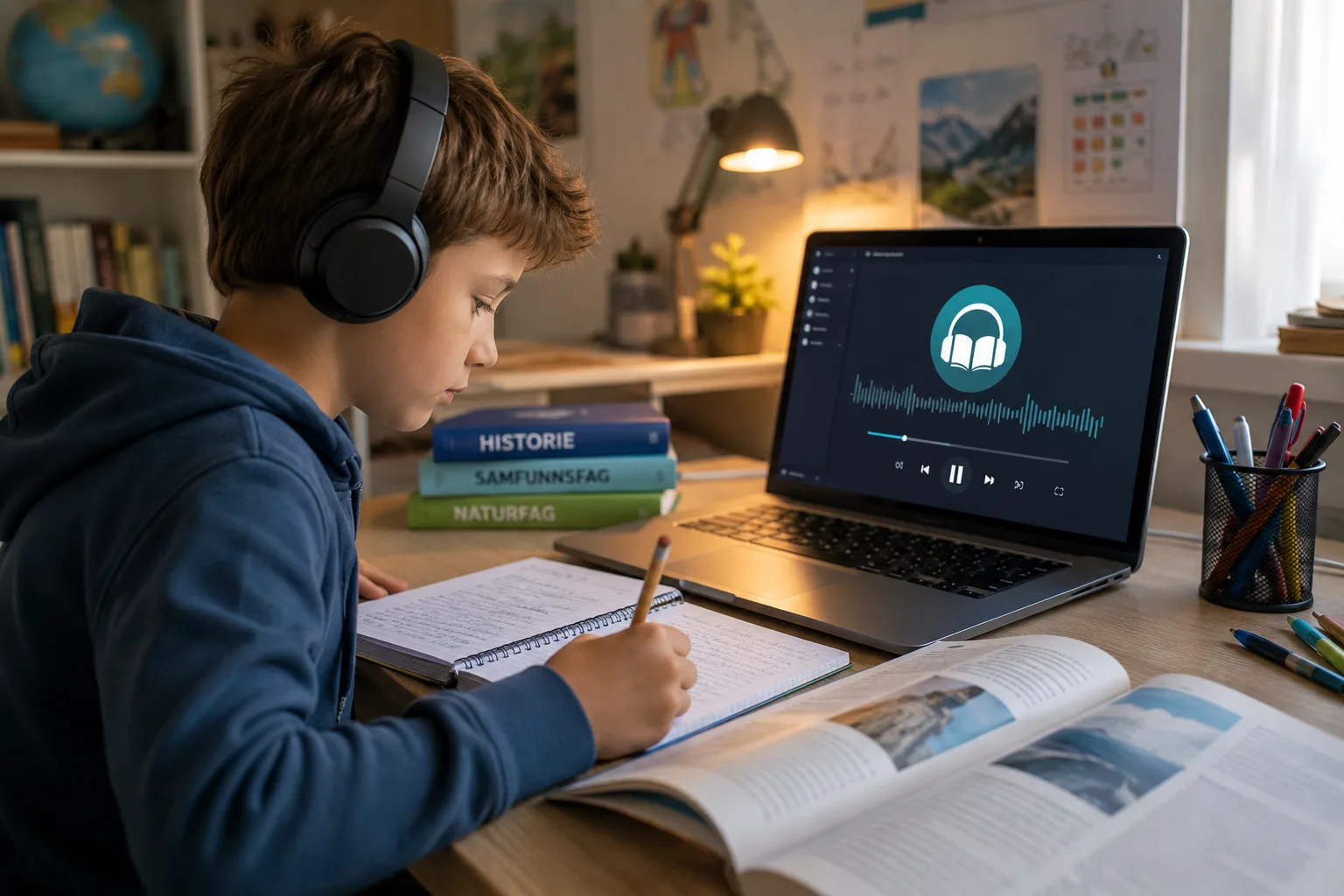 lydbøker som læremiddel, lydbok i skolen, lytte til pensum, digital læring Norge