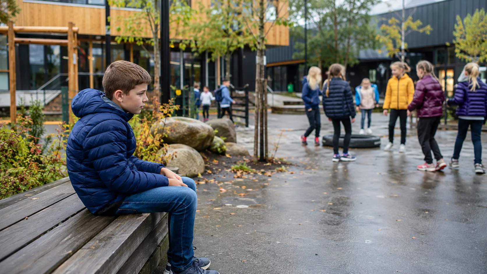 Mobbing i skolen i friminuttet der en elev sitter alene