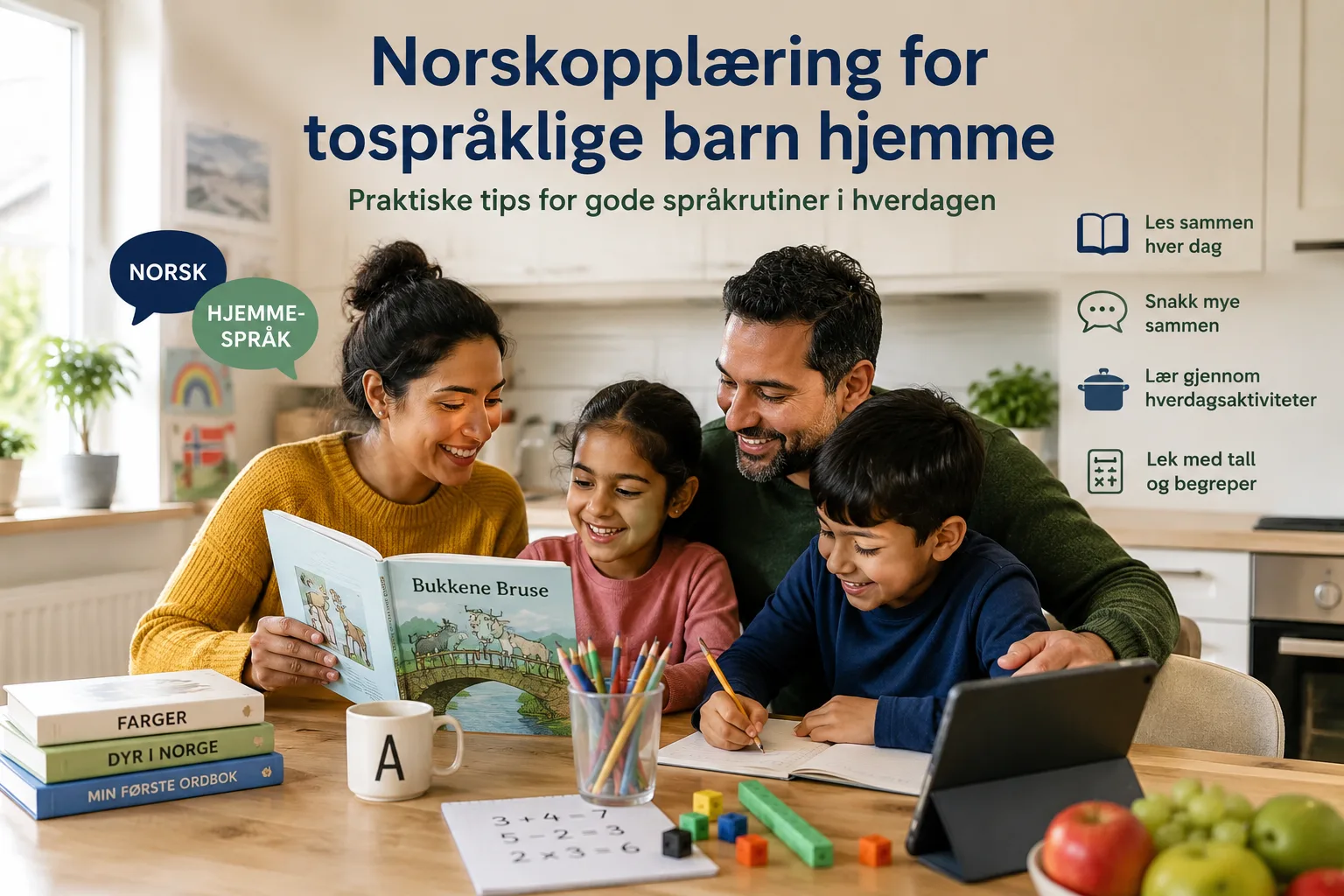 Norskopplæring for tospråklige barn, flerspråklighet hjemme, lære norsk som andrespråk, tospråklig oppvekst, språkstimulering barn