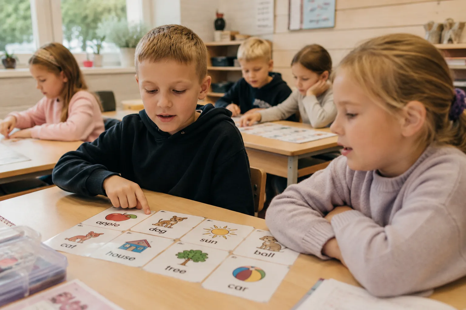 Småskoleelever i Norge som øver på engelske ord og begreper