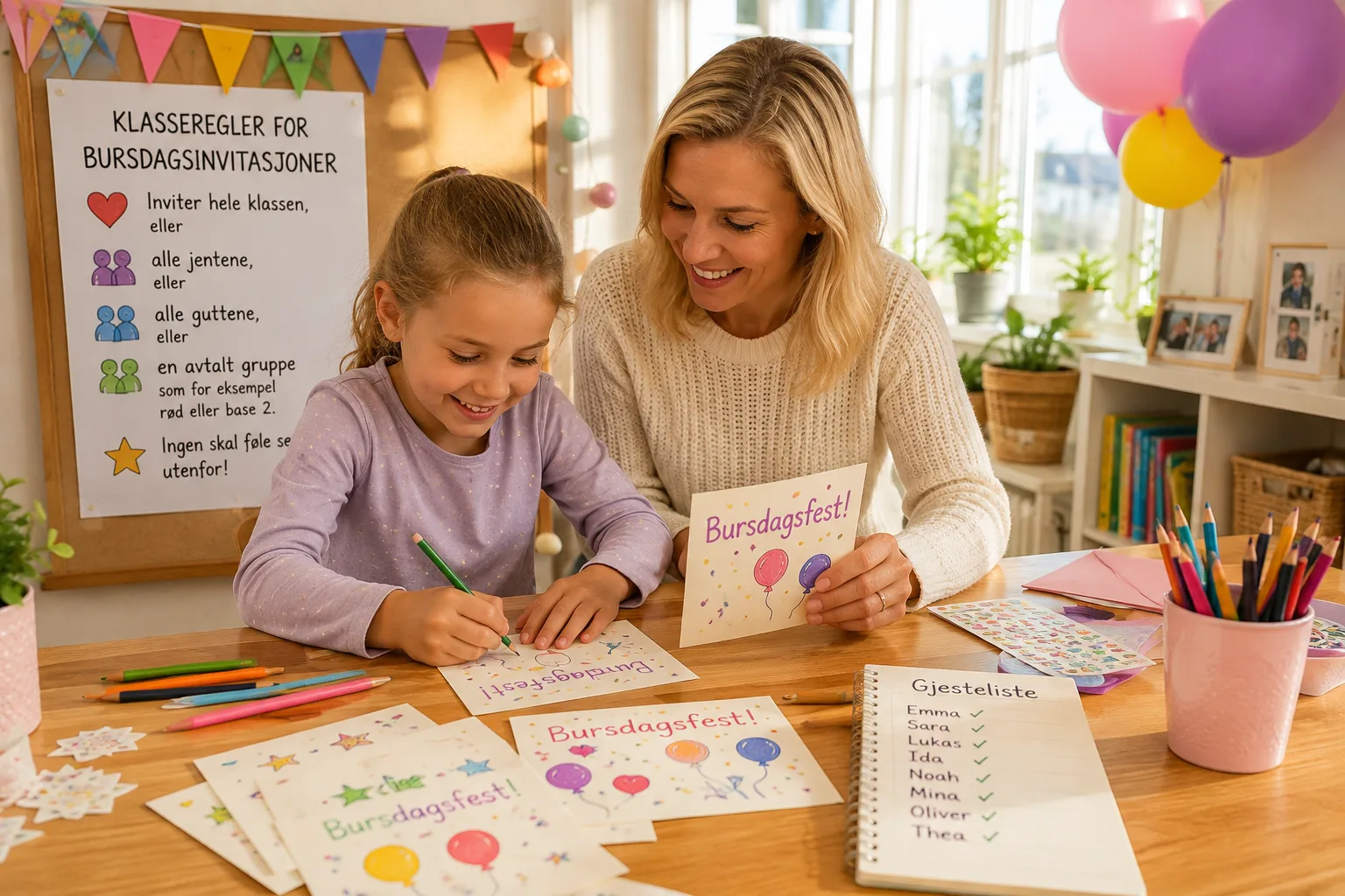 Bursdagsinvitasjoner og klasseregler, barnebursdag regler, FAU retningslinjer, invitere hele klassen, bursdagsfest skolebarn