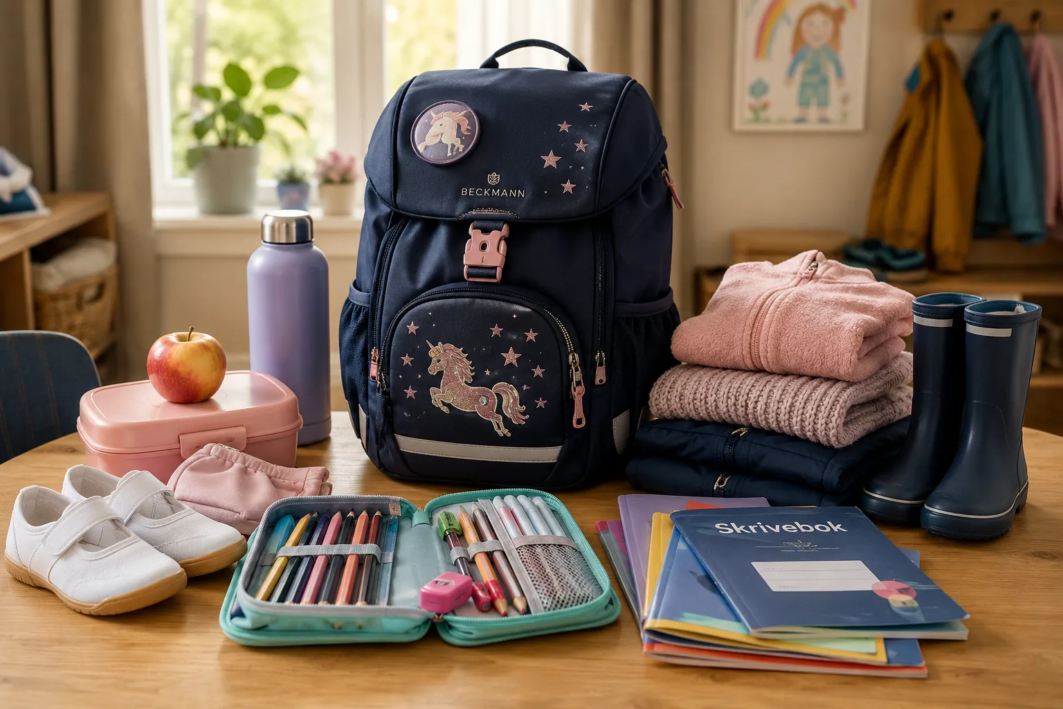 Skolesekk og utstyr, skolestart utstyr, hva trenger barnet i skolesekken, ergonomisk skolesekk, skolesaker barn
